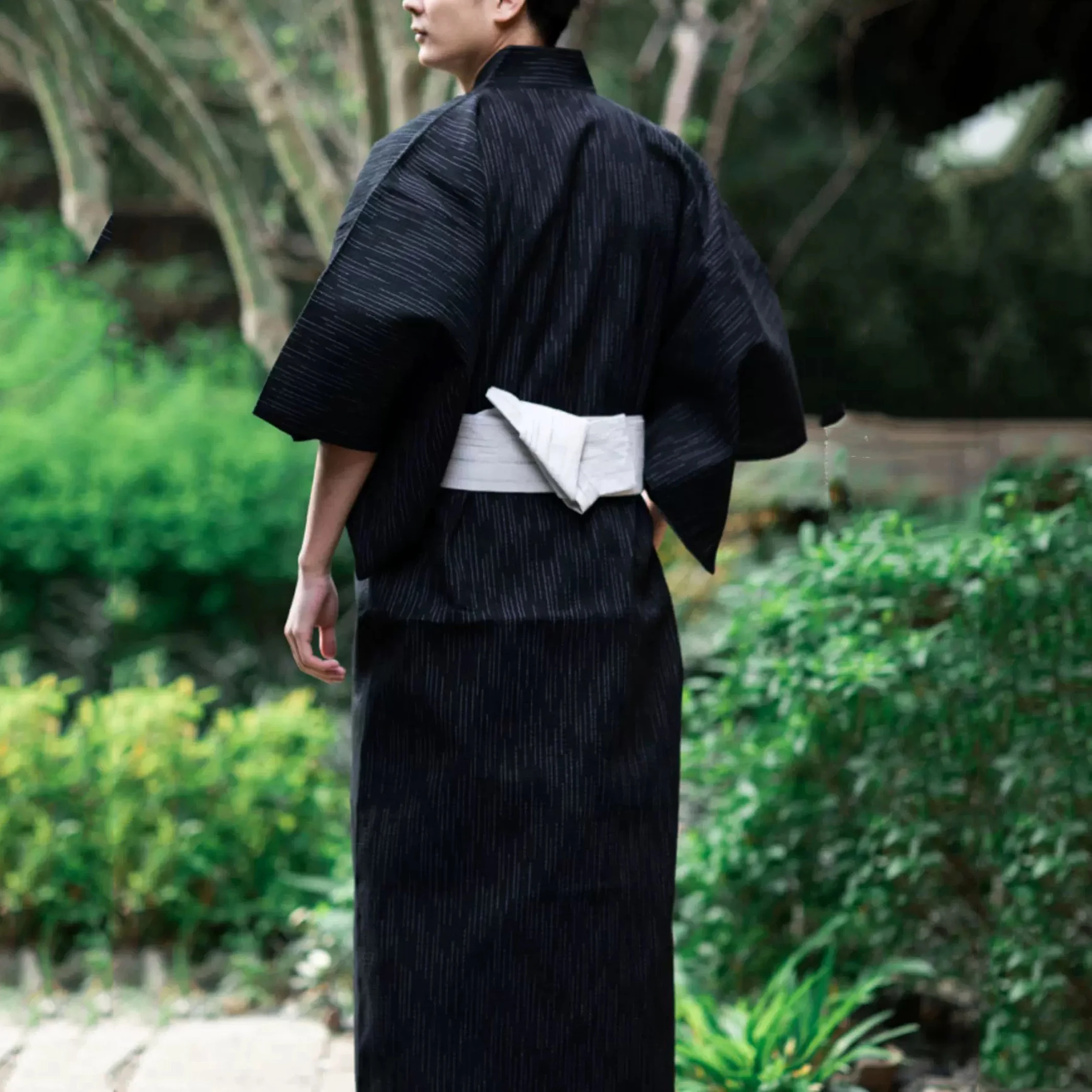 HAORUN Uomo Giapponese Kimono Cappotto Sciolto Yukata Outwear Lungo Accappatoio Top Vintage, nero, Medium