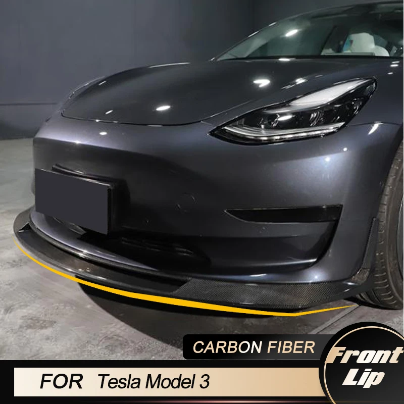 

Передний бампер, спойлер, разветвители для Tesla Model 3 седан 4-дверный 2017-2019 автомобильный передний бампер, защита для подбородка из углеродного волокна