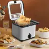 2.5L Stainless Steel Deep Fat Fryer Removable Internal Basket Temperature Control Multipurpose Mini Frying Pot For Fried Chicken 6