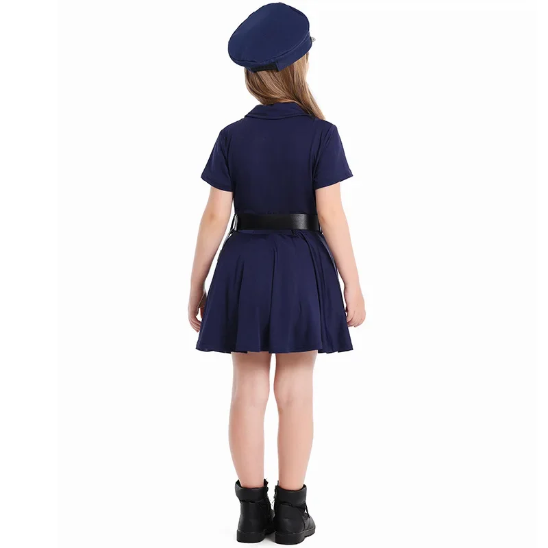 Cosplay Costume Children Police Role Play Dress Up Female Officer Belt Uniform Carnival Party Performance Halloween Toys Gifts
