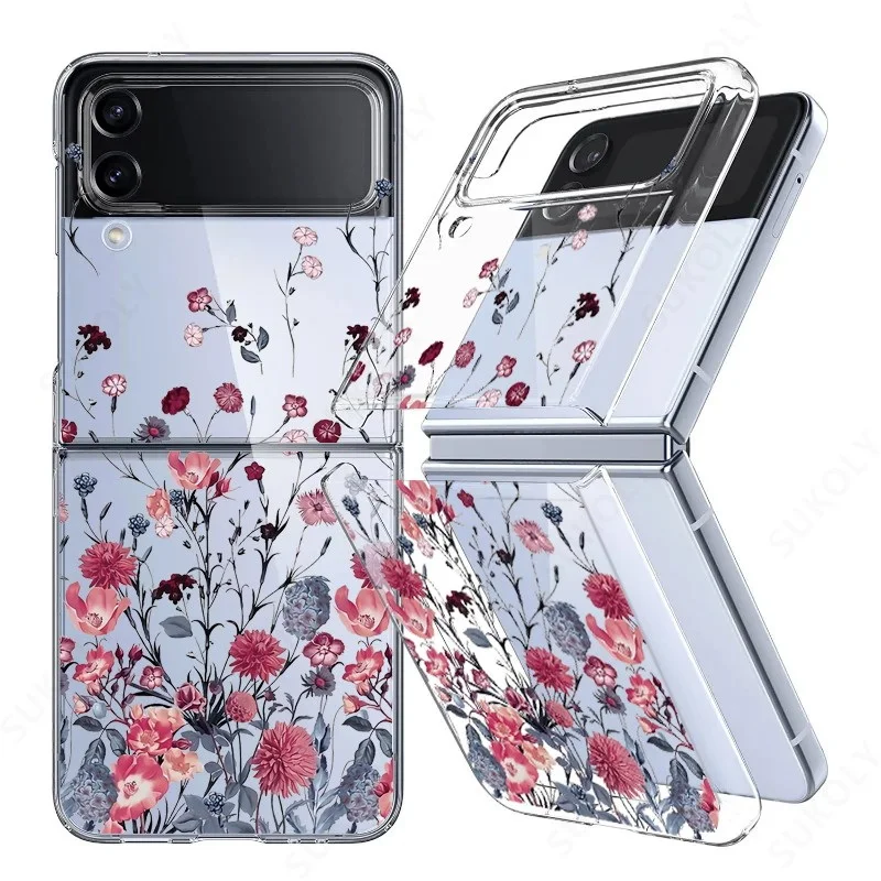 Flower Pattern Shockproof Transparent Folding Phone Case