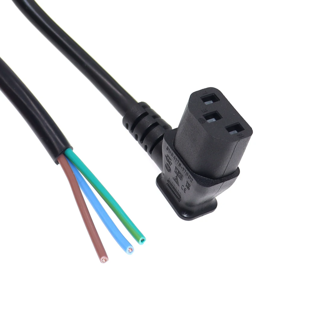 C13 Left angle Female Power Stripped Cord IEC320 Extension Cable