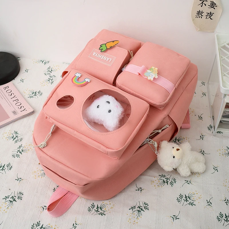 5 Pcs Set Kawaii Backpack For Student School Bags For Teenager Girls Schoolbag Book Bags Pencil Case Women Travel Backpack Tote