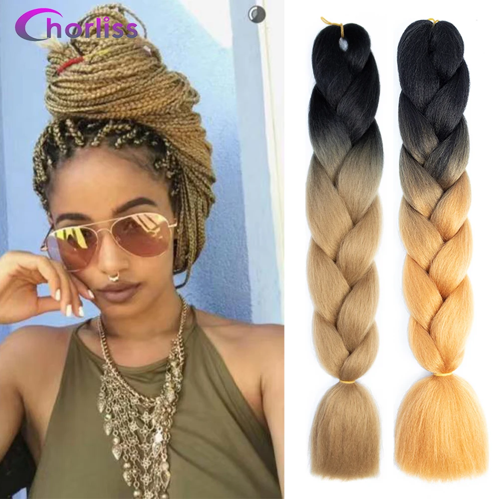 

24inch Jumbo Hair For Braids Yaki Ombre Straight Braiding Hair Extensions Synthetic Box Braid Blonde Pink Golden Hair Chorliss