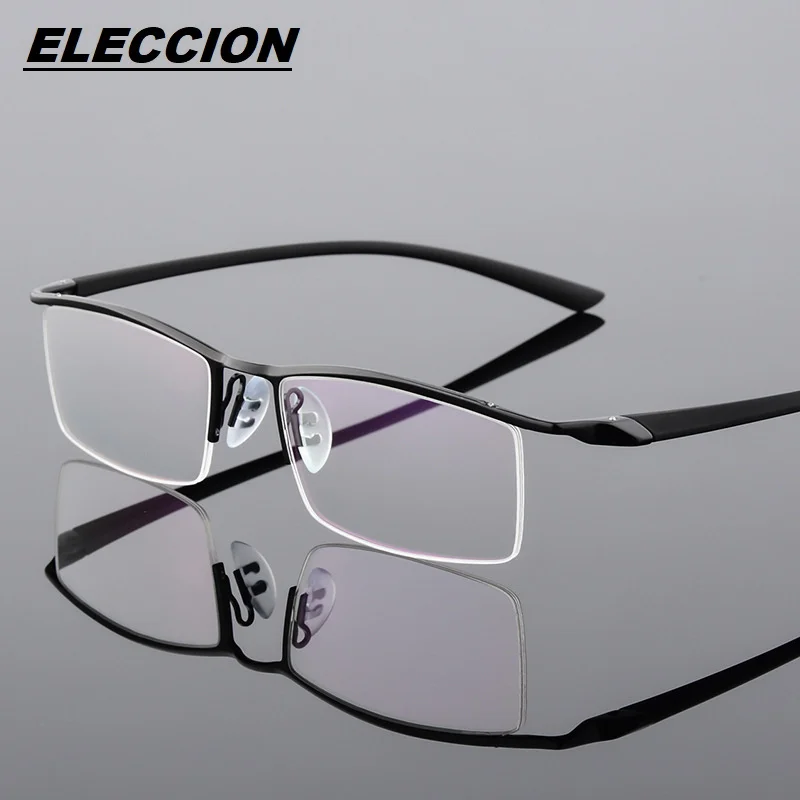 

ELECCION Titanium Alloy Glasses Frame Men Semi Rim Optical Myopia Frames Rectangle Spectacles Prescription Eyeglasses P8190