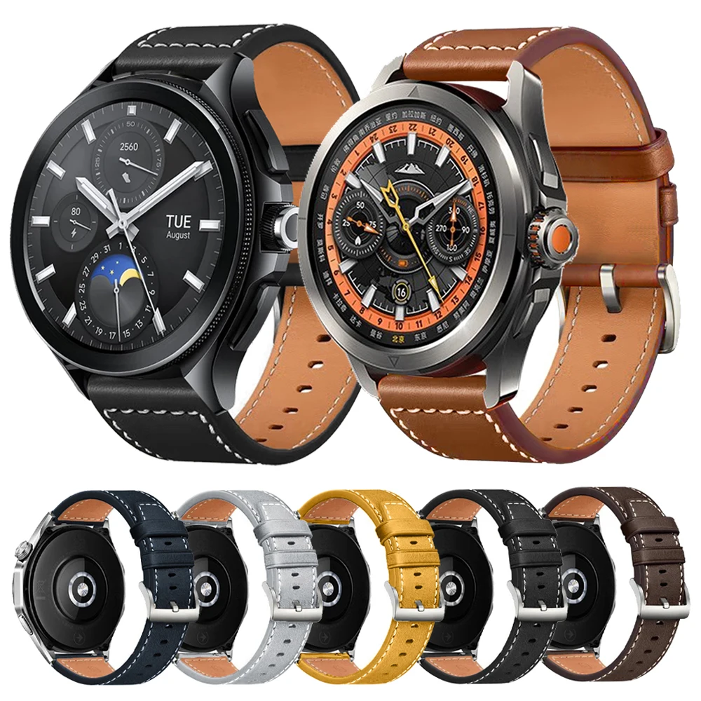 22mm Soft Leather Sport Smartwatch Band Strap