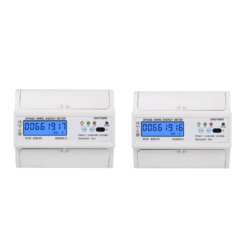 

1 Piece Din Rail Electric Three Phase Energy Meter RS485 Kwh Consumption Power Voltage Current Wattmeter (B)