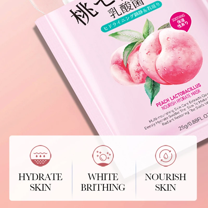 5/10pcs SADOER Peach Lactobacillus Face Mask Moisturizing Brightening Hydrating Nourishing Firming Facial Masks Face Skin Care