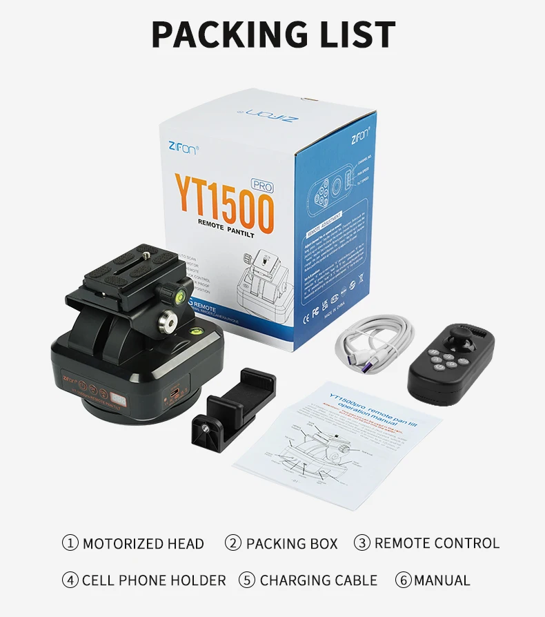 ZIFON YT 1500 Pro Remote Control Pan Tilt Motorized Tripod Head Electric Rotatio