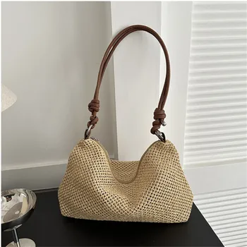 حقيبة منسوجة من القش، حقيبة يد منسوجة ساحرة طبيعية، حقائب كتف منسوجة يدويًا، محفظة وهاتف للأساسيات اليومية