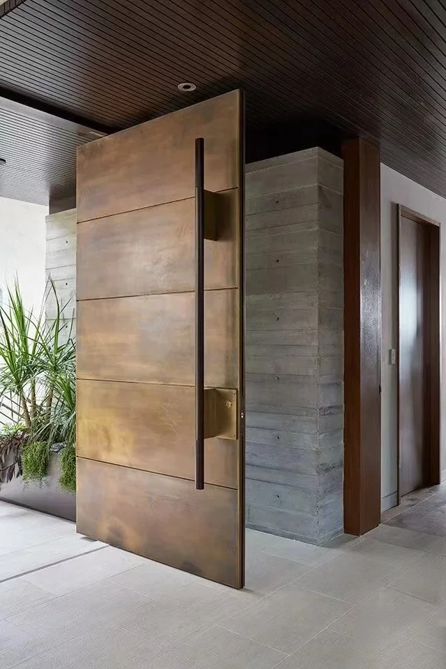 DS 2022 Hot Selling Cheap Wood Grain Steel Doors with Two Different Wings Pivot Door 5