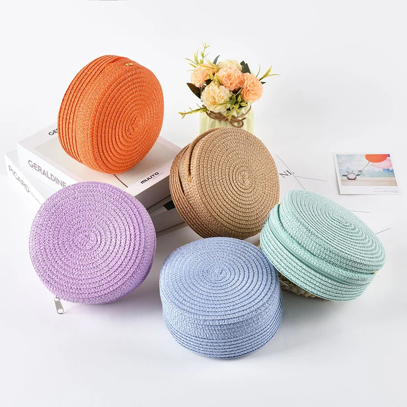 Round Straw Crossbody Shoulder Bag Women Woven Beach Bag for Ladies Rattan Handmade Knitted Candy Color Small Handbag Bolsa