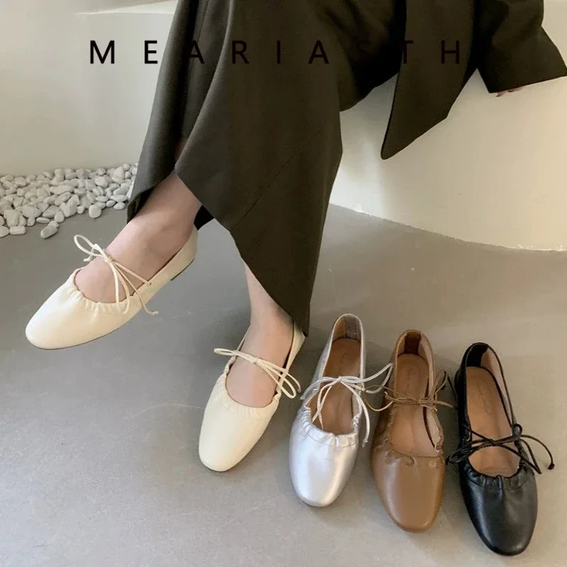 Meariasth 2024 가을 여성 플랫 신발 패션 라운드 발가락 얕은 슬립 메리 제인 신발 소프트 플랫 힐 야외 드레스 보트 신발