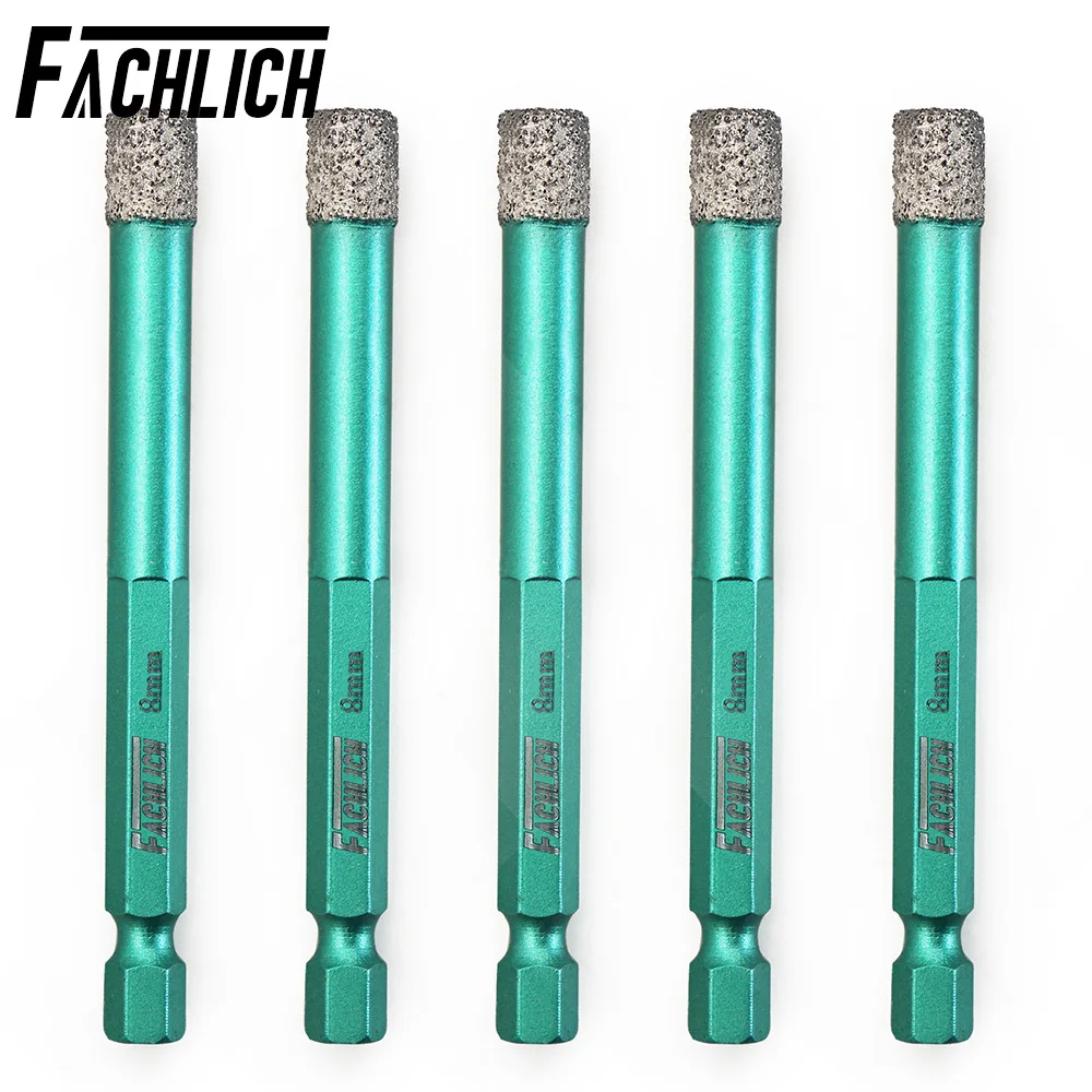 FACHLICH 5pcs/set Diamond Drill Core Bits Dia8mm Hex Shank Granite Marble Tile Vacuum Brazed Dry Drilling Crowns Cutter Hole Saw