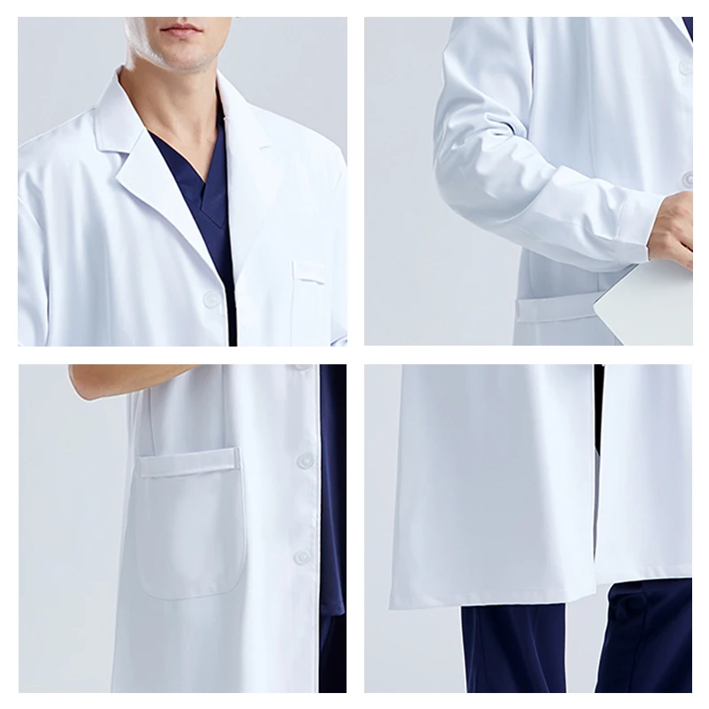 Men's Long Sleeve White Lab Coat – Professional Medical Uniform