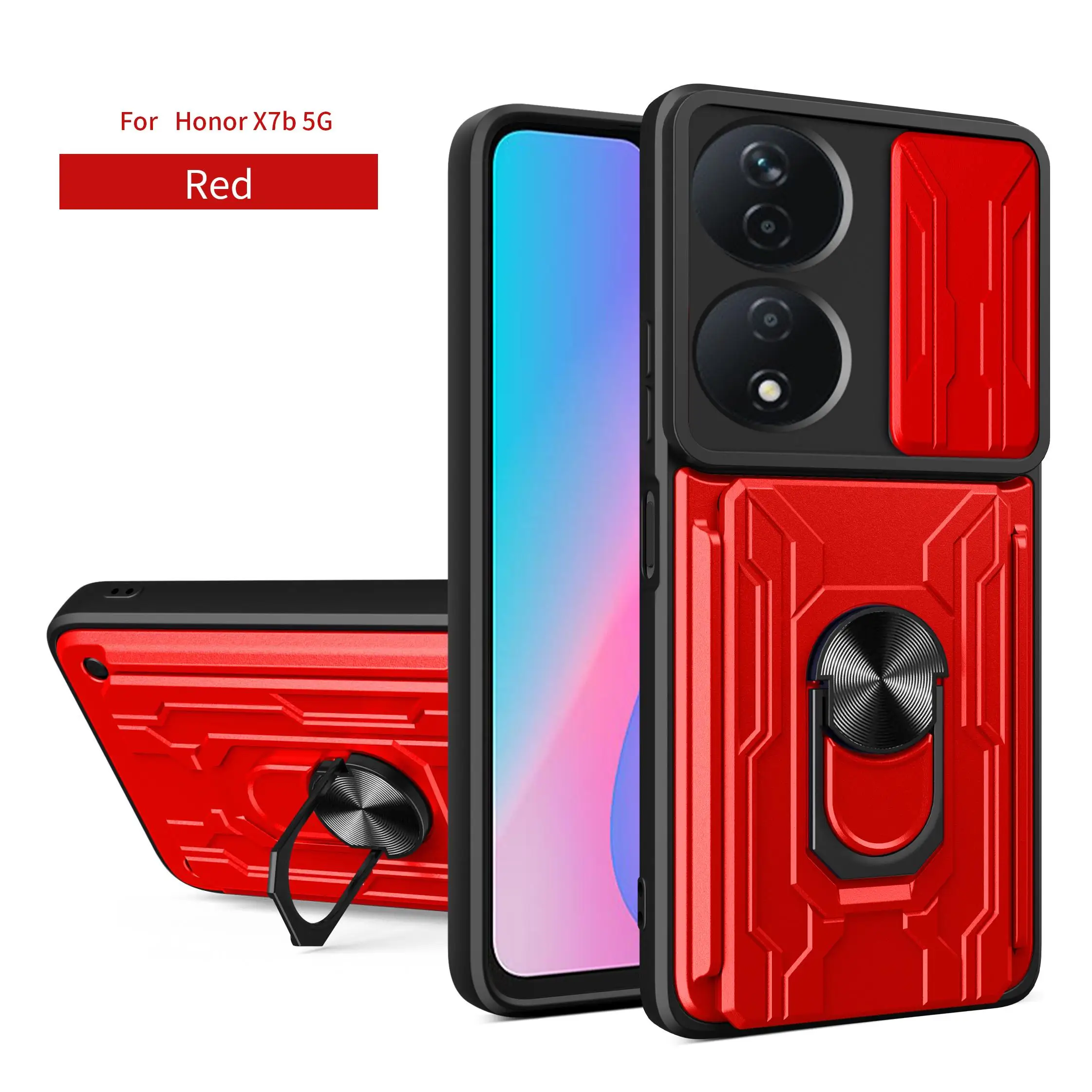 Sliding Lens Cover Phone Case with Rotating Ring and Magnetic Car Holder - Protective Cover