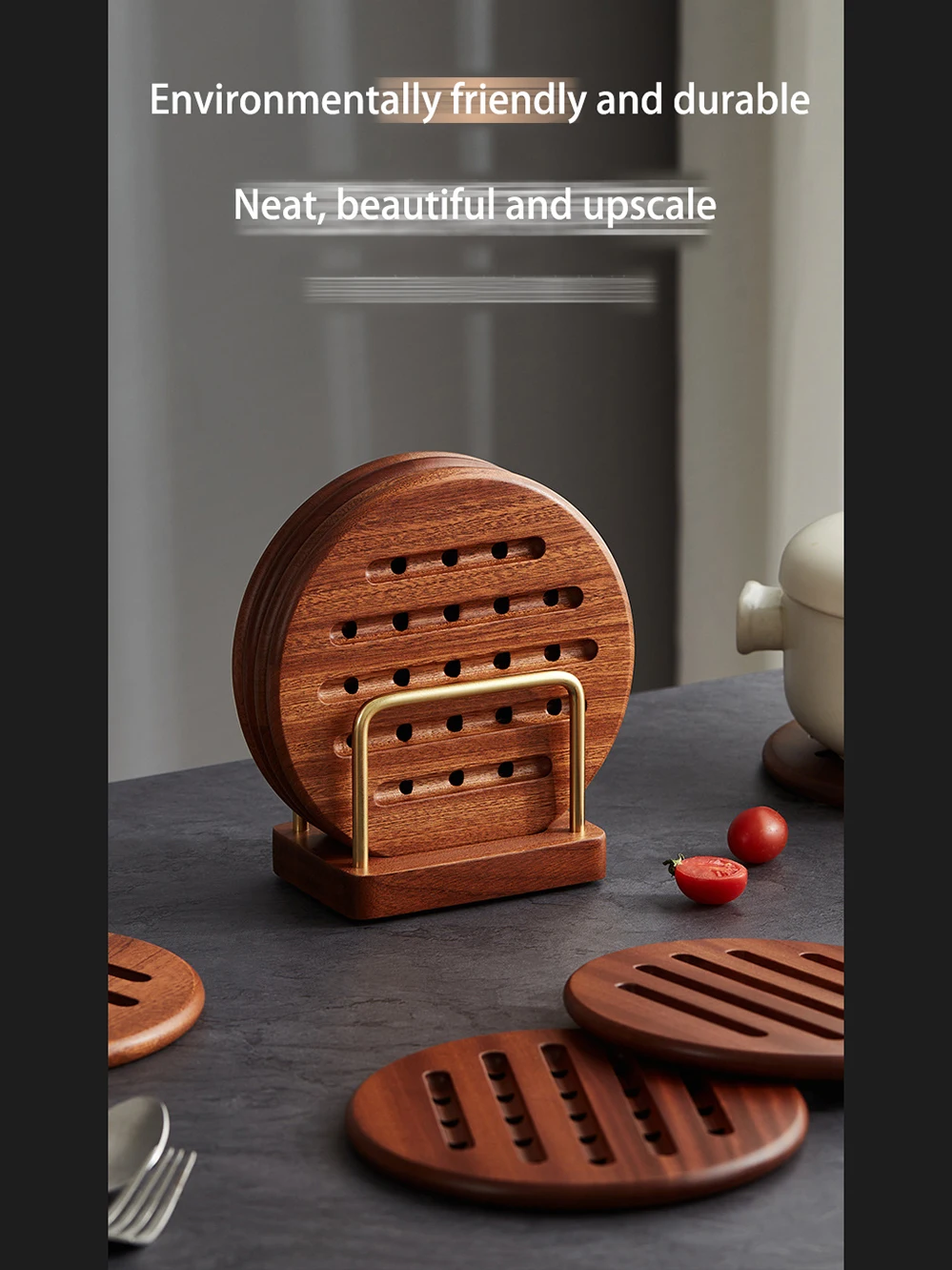 2Pcs Circular Ebony Anti-Slip Heat Insulation Pads – Wooden Pot Mats for Hot Pots 2