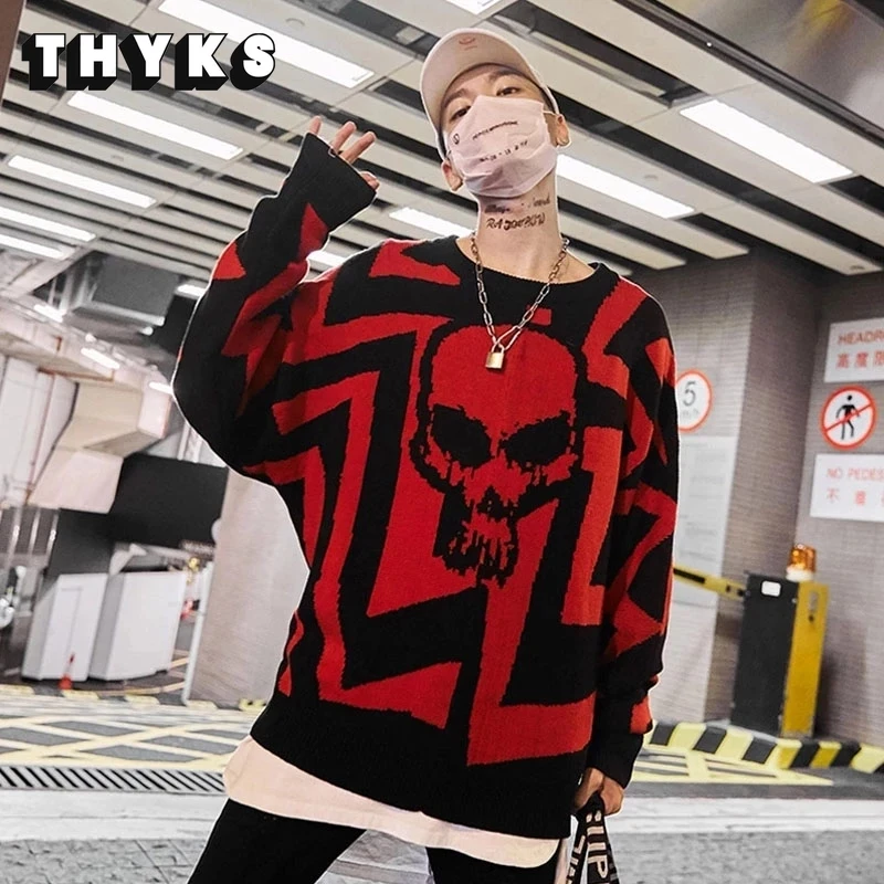 

Winter Men's High Quality Pullover Skull Hip Hop Streetwear Oversized Sweater Casual Harajuku Loose Couple Pullover Sweater Men