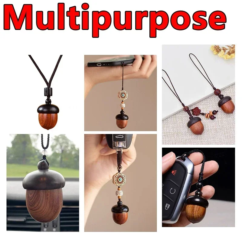 5PCS Mini Wood Medicine Pill Box DIY Handmade Acorn Wooden Locket Pendant Rescue Portable Tablets Storage Sealed Can for Outdoor 3