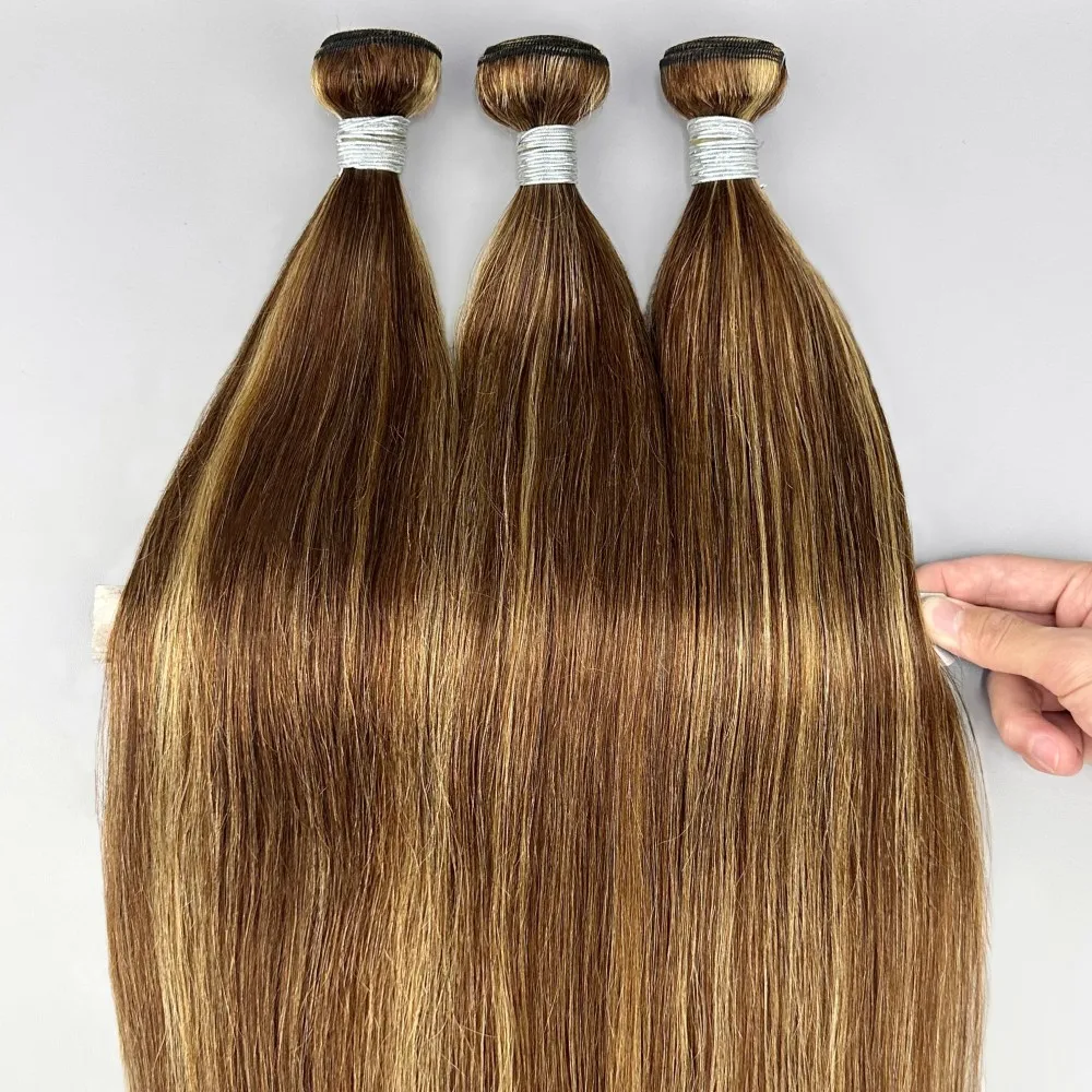 14A 100% Human Hair Bundles Highlight Straight 30 Inch Colored Human Hair Weave Bundles Extensions P4/27 1psc/≥95g For Women 2