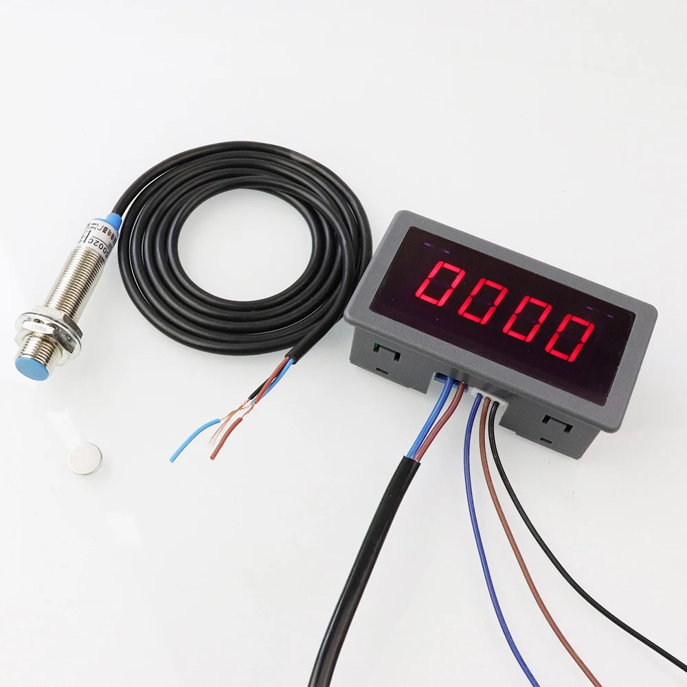 220V 110V AC Tachometer 4-Digit LED Digital Display Motor Tachometer With Hall Sensor Magnet