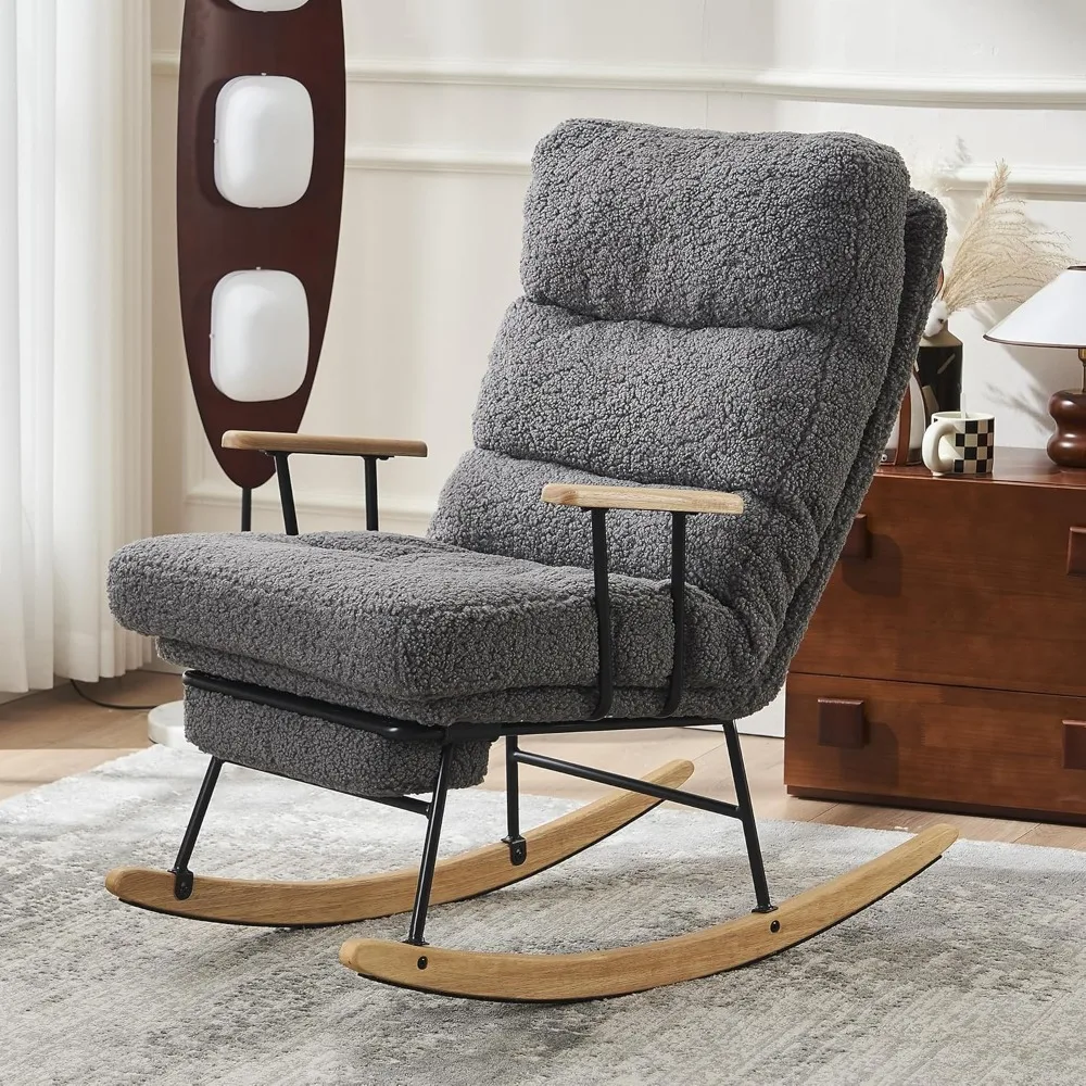 Rocking Chair Nursery, Modern Teddy Accent Rocker Armchair with Adjustable Backrest and Retractable Footrest 6