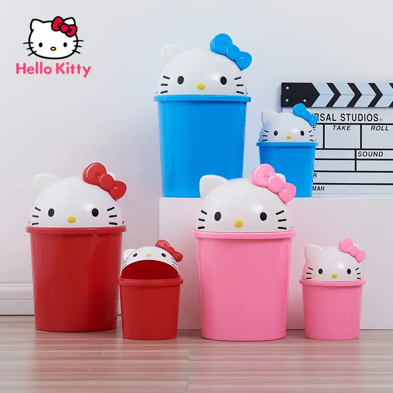 

Hello Kitty's Lovely Bedroom Living Room and Bathroom Kitchen Large Trash Can Thick Cover Creative Cartoon Desktop Trash Bin