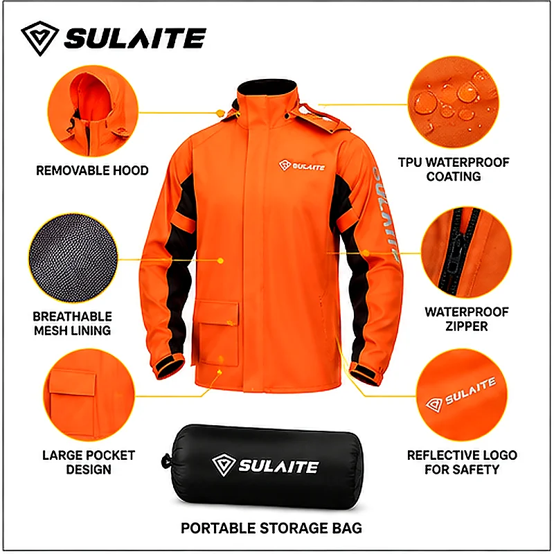 SULAITE SLT0901 경량 방수 오토바이 레인코트 남성용 후드형 통기성 TPU 라이딩 레인 재킷 아웃도어 투어링 기어