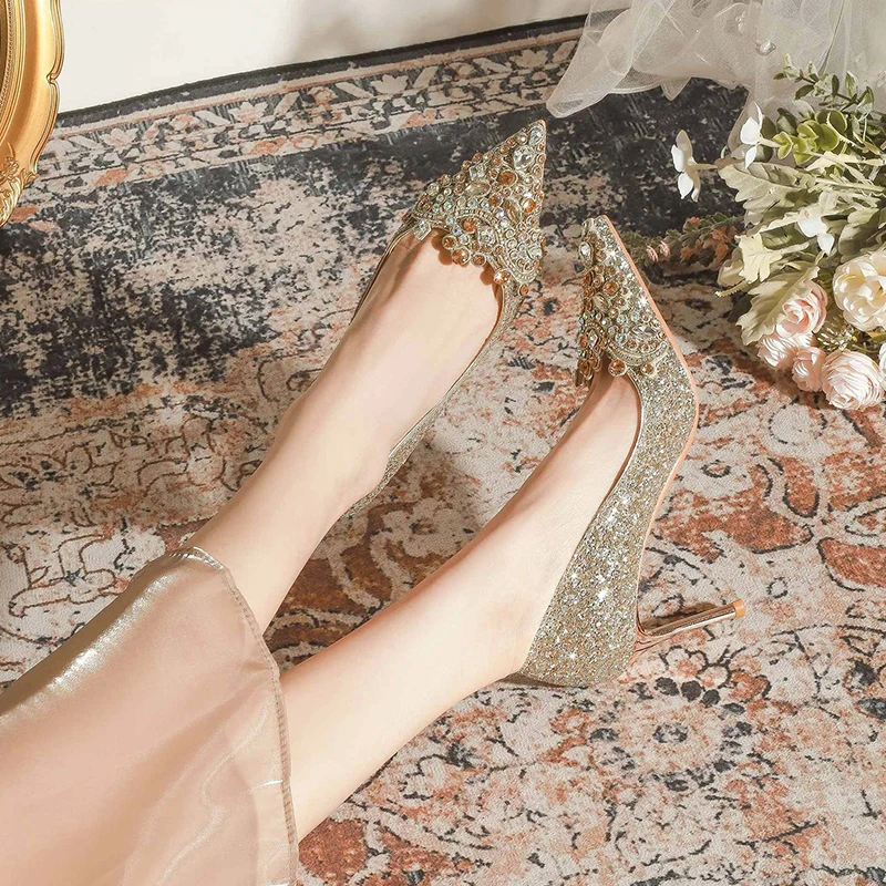 Pointed Toe High Heels Women's Stiletto Heels 2023 Autumn French Wedding Shoes High-end Xiuhe Wedding Dress Annual Meeting Shoes