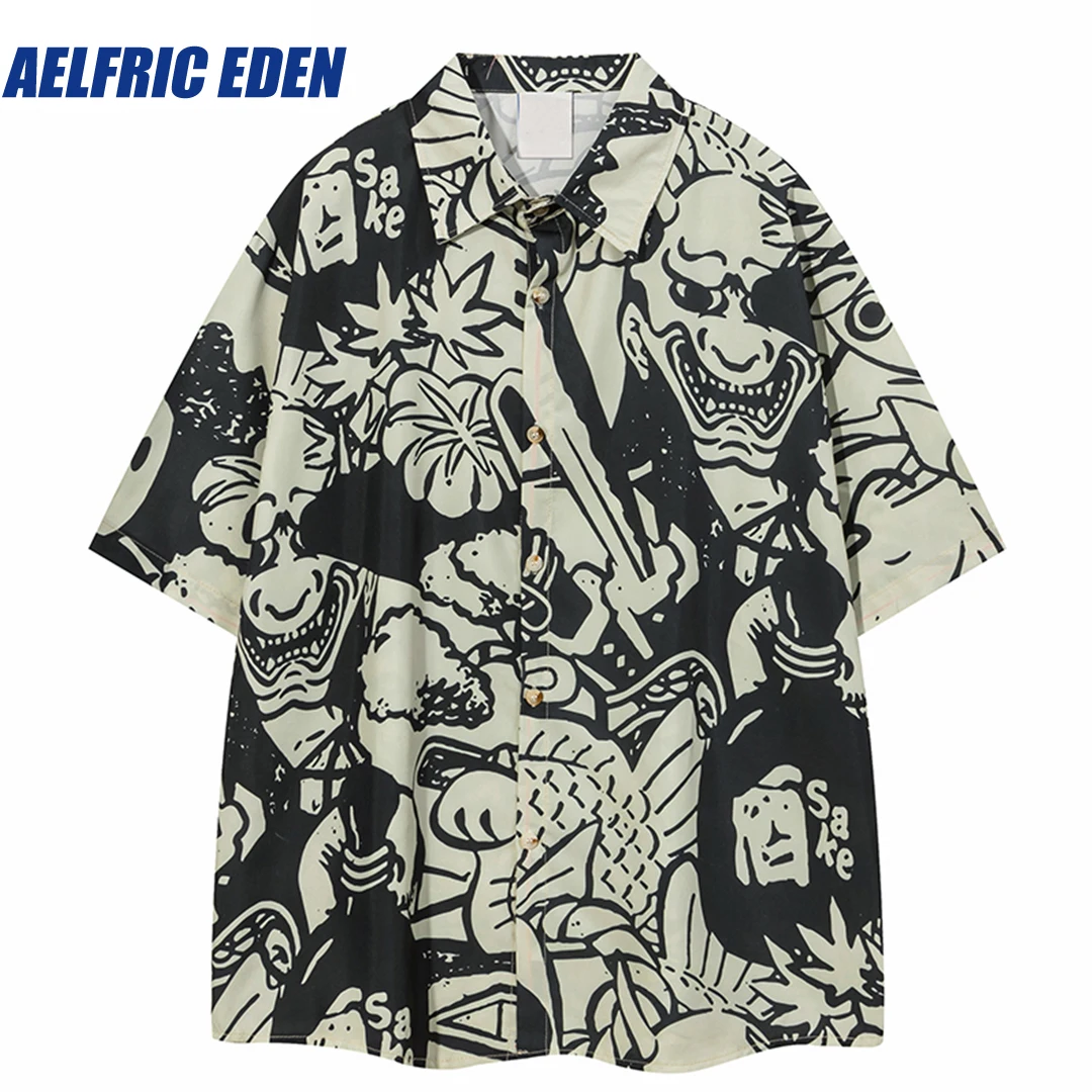 Aelfric Eden Ukiyoe Graphic Hawaiian Shirt 2023 Men Japanese Beach Shirt Harajuku Summer Hip Hop Shirt Short Sleeve Aloha Shirt