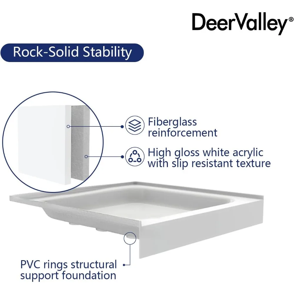 Single Threshold Shower Base, Center Drain Location, 60"L X 34"W Rectangle Acrylic Shower Pan