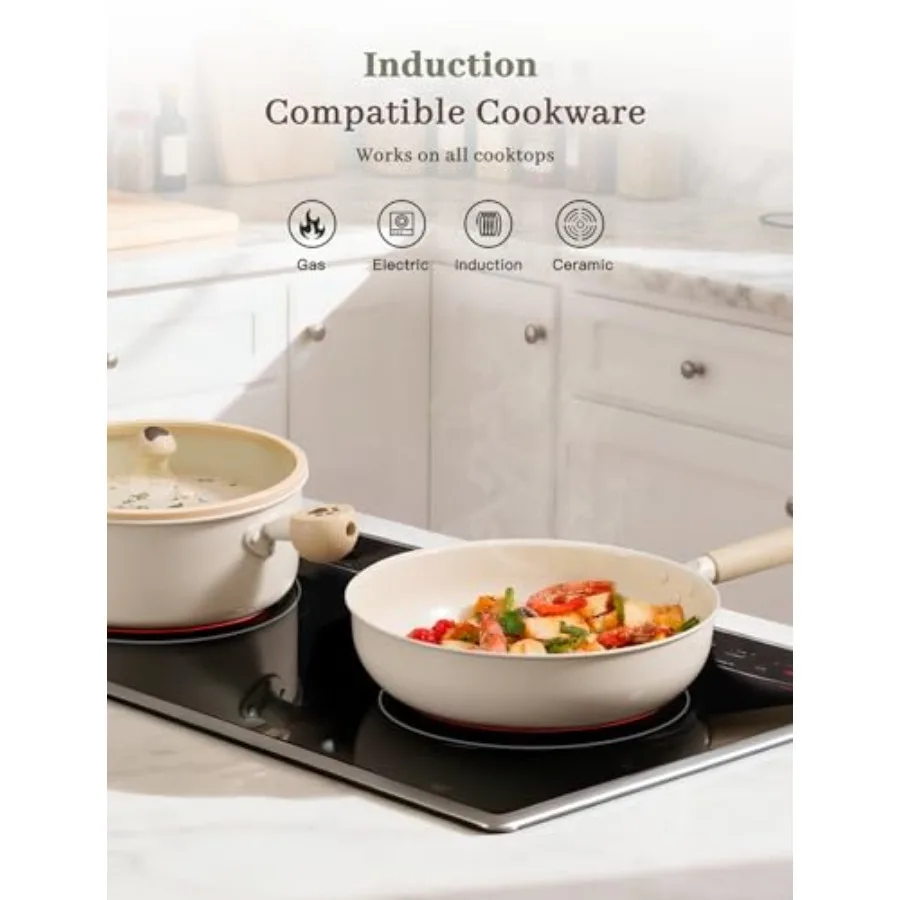 Pots and Pans Set Non Ceramic Cookware Set Non 8 Pcs Dishwasher Safe Induction Cookware for Everyday Cookinand Kitchen Gifts 4