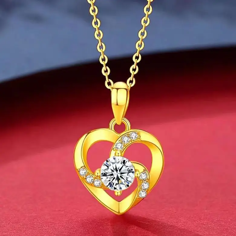 18K gold necklace heart-shaped fashion new pendant Au750 gold inlaid gemstone jewelry pure women
