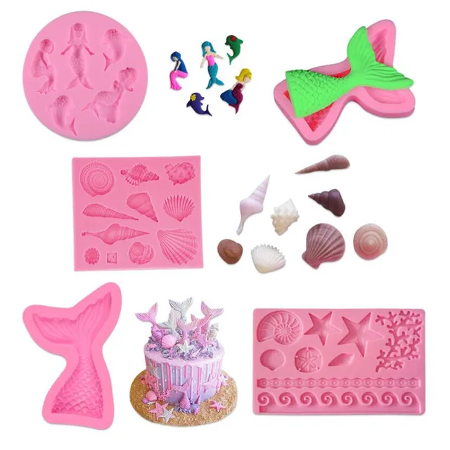 5 Styles Tengeri Organizmusok Sorozat Szilikon Torta Díszítő Penész 3D -S Sellő Farok Fondant Cupcake Diy Kézzel Készített Szappan