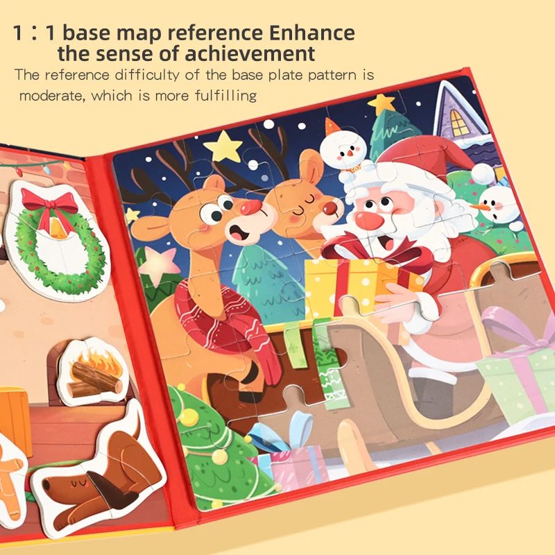 Christmas & Halloween 2-in-1 Magnetic Puzzle Fridge Stickers, Holiday Theme Gift, Early Education Intellectual Toy for Kids