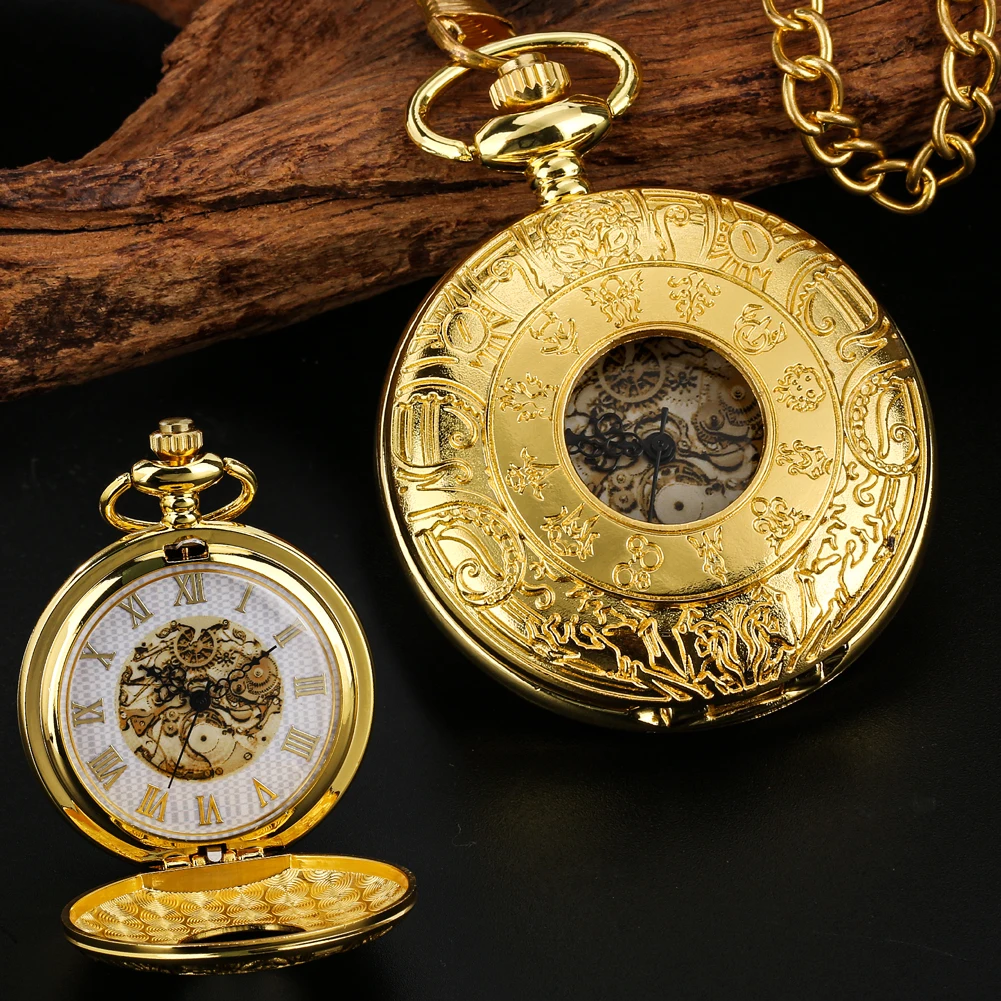 Gold Color Sculptured 12 Constellations Gear Dial Design