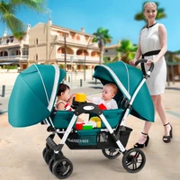 Poussette jumelle avec siège avant et arrière, pliable, parapluie jumeau, assise et inclinable, perfecand, lavable, nouveau 2