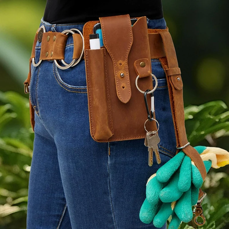 ABMR-Leather Garden Tool Belt, Gardening Utility Belt, Garden Tool Storage Bag For Gardeners And Gardeners