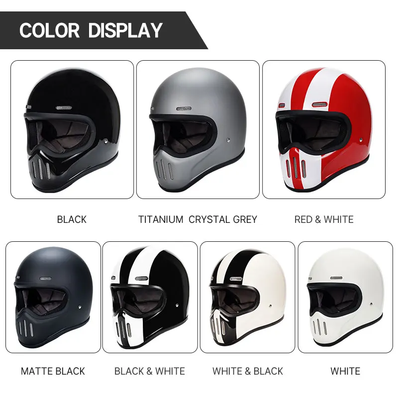 Vintage Style Full Face Helmet TT&COCASCOS Light Weight Shell Fiber Glass Open Face Helmets For Motorcycle DOT Free Shipping