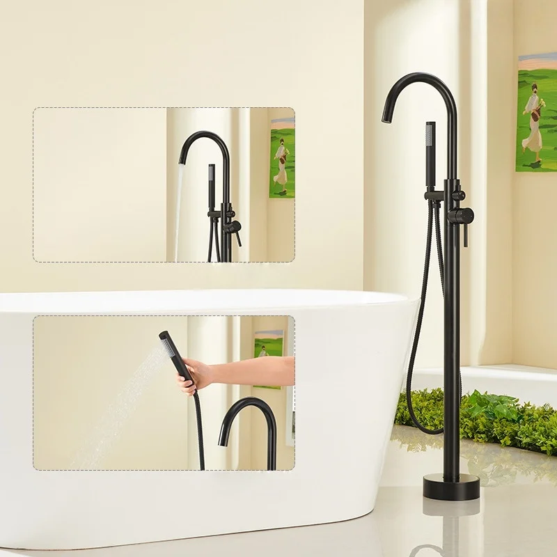 ก๊อกน้ำอ่างอาบน้ำแบบตั้งพื้น แบบก้านโยกเดี่ยว ผสมน้ำร้อนน้ำเย็น หัวก๊อกหมุนได้ 360 องศา พร้อมฝักบัวอาบน้ำ 1