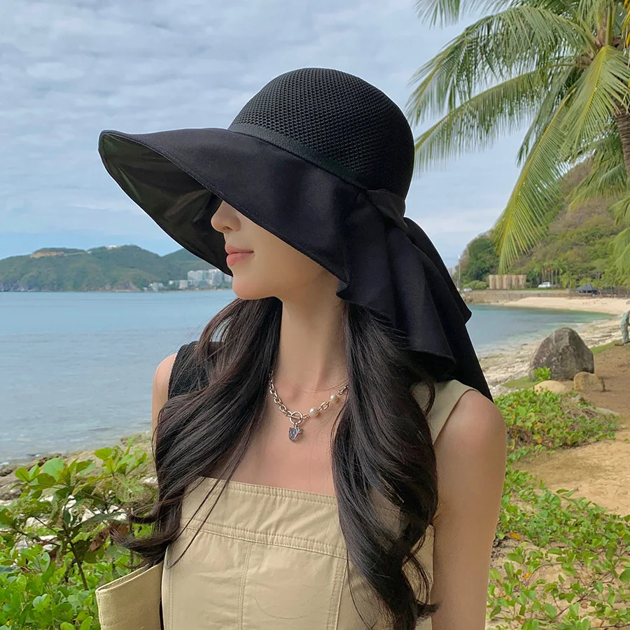 Summer Outdoor Multifunctional Shawl Sun Hat Solid Color Ice Silk Breathable Face Shade Sun Hat