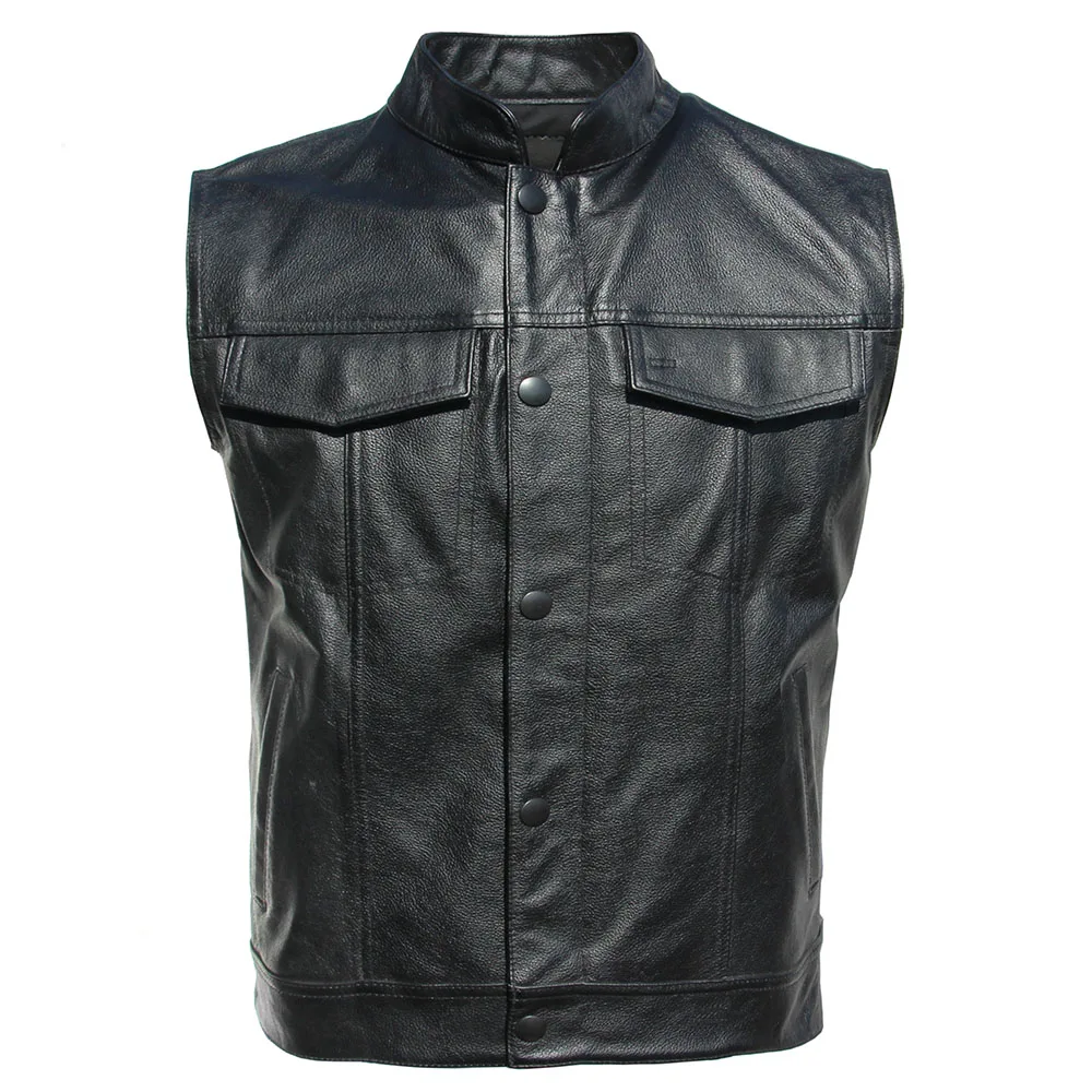 

2023 Sons of Anarchy Embroidery Motorcycle Biker Leather Vest Men Genuine Leather Sleeveless Jacket Real Cowhide Club Vest
