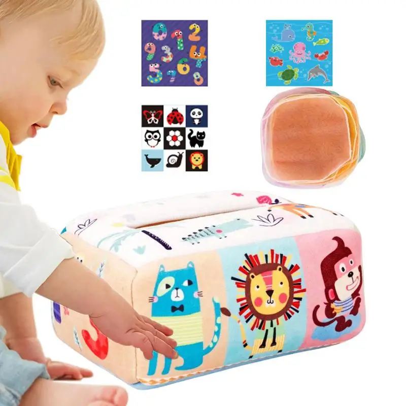 

Tissue Box Toy Cloth Tissues Soft Montessori Fabric Toy Sensory Fine Motor Skills Early Development Hand-Eye Coordination Toys