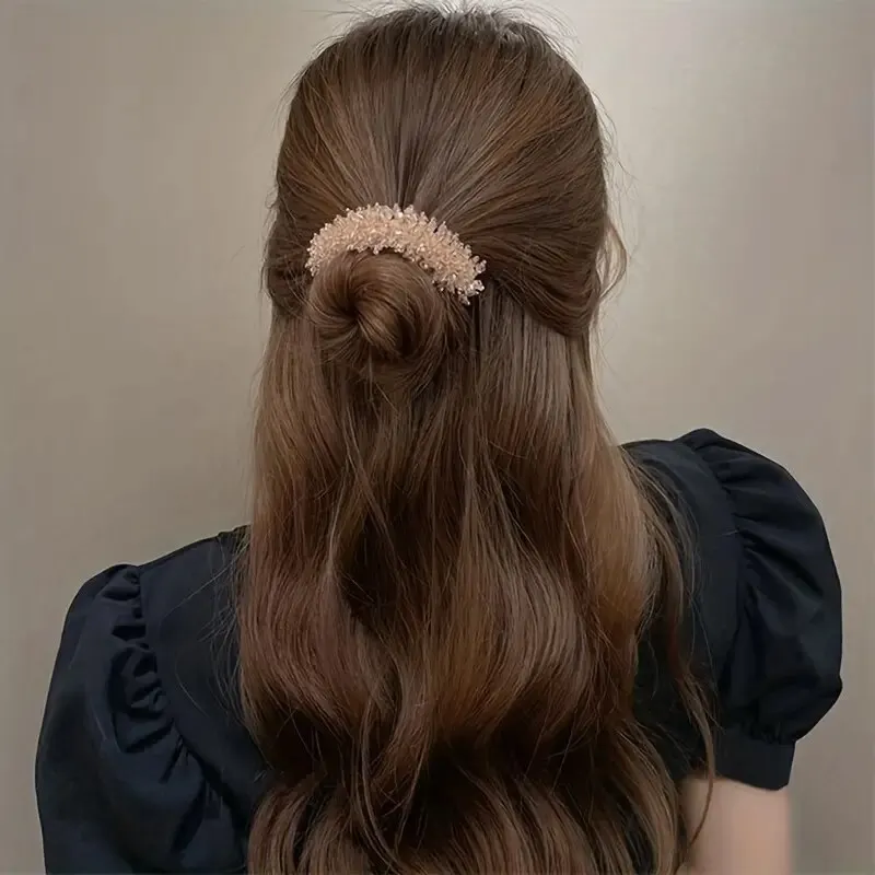 Crystal Hair Curler Women's Simple Braided Hair Headwear Design Styling Tools Versatile Fluffy Flower Bud Head Accessory