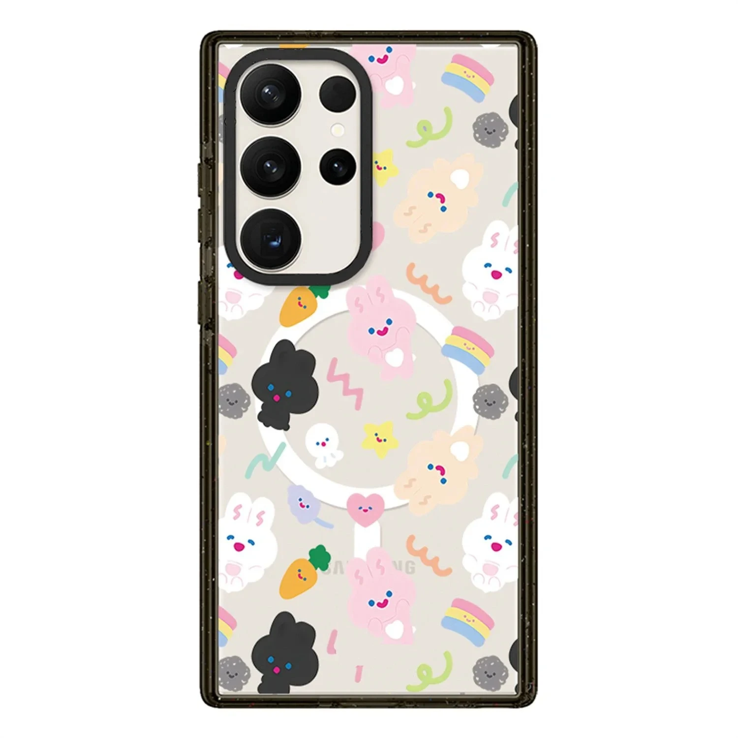 Cute Rabbit MagSafe Acrylic Black Border Magnetic Phone Case for Samsung Galaxy S22U S23 Ultra S24 Ultra Cover Protective Shell
