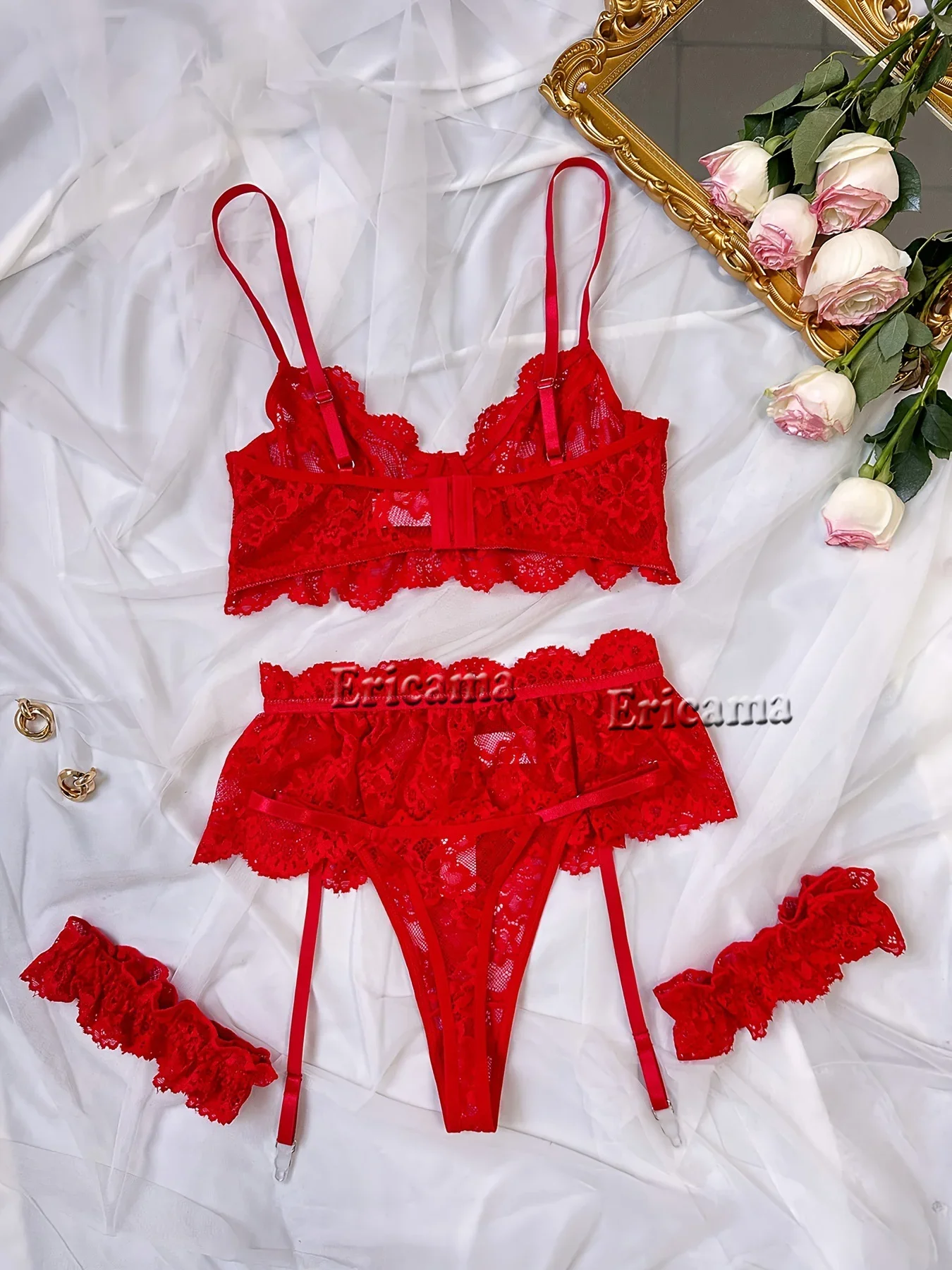 Erotic Lace Sexy Bra Set Garter Lingerie Set With Choker Women Intimates Underwire Bra And Thongs Ladies Underwear