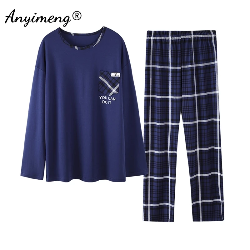 Pajama Sets Spring Autumn Cotton Long Sleeve Sleepwear for Man Big Size Pullover Homewear L-4XL Man Pajama Set Minimalist Boy Loungewear