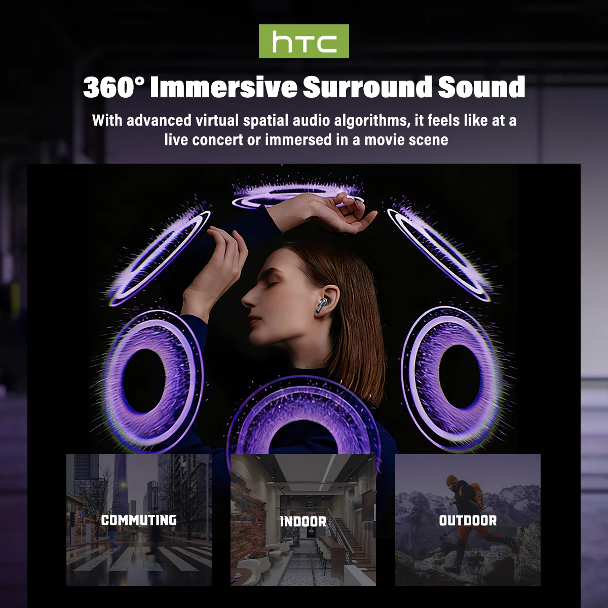 Wireless Headphones Bluetooth HTC NE70 Earphones Microphones Earbuds AI Translator 30Hours of Battery Life Full HD LCD Display 4