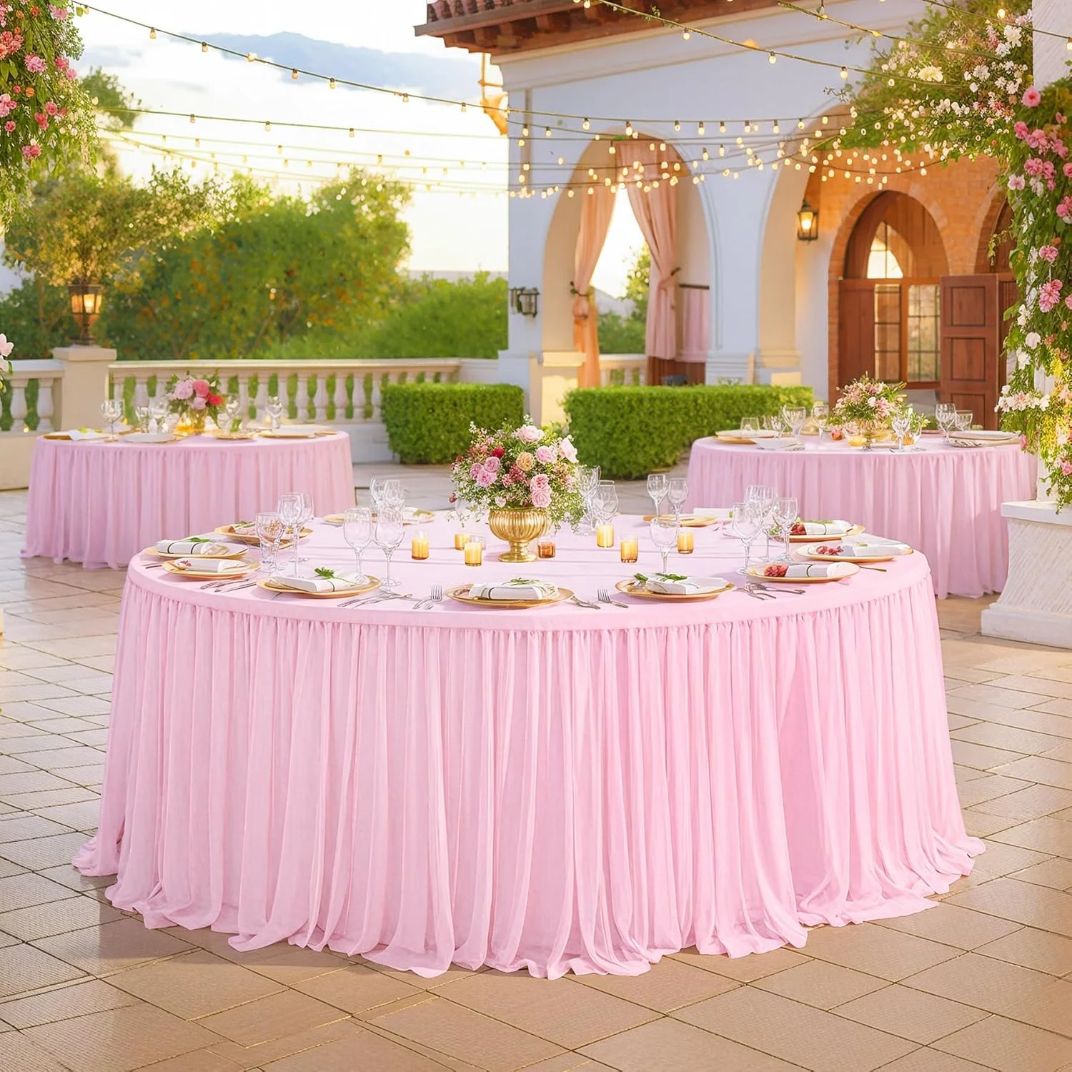 Round Tulle Table Skirt for Wedding Party Table Skirt Spandex Stretch Fitted Cover for Baby Shower Banquet Decoration