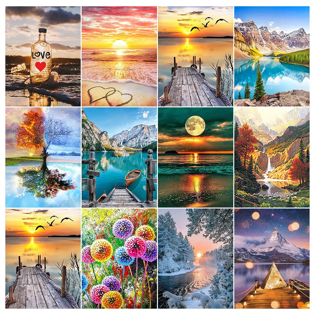 Kit Diamond Painting 5D Spiaggia E Tramonto - 30x30 Cm, Completo Con Accessori